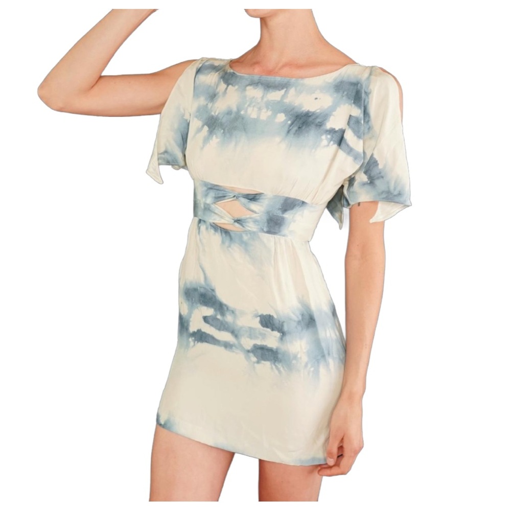 Mina Stone white and blue tie dye silk mini dress size 1